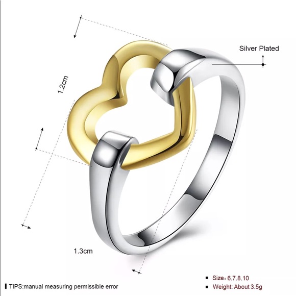 Two Tone Silver and Gold Interlocking Heart Ring - Picture 2 of 3